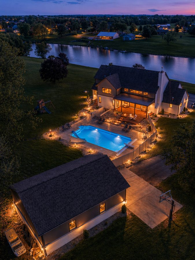 Twilight backyard real estate photo, Evansville