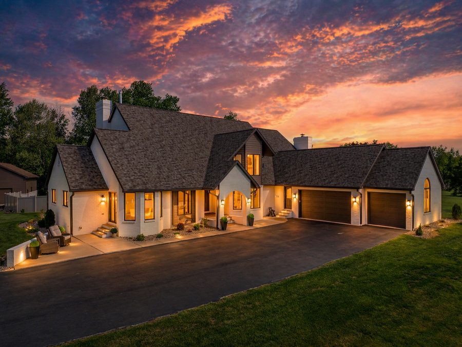 Twilight real estate exterior photo of an Evansville home